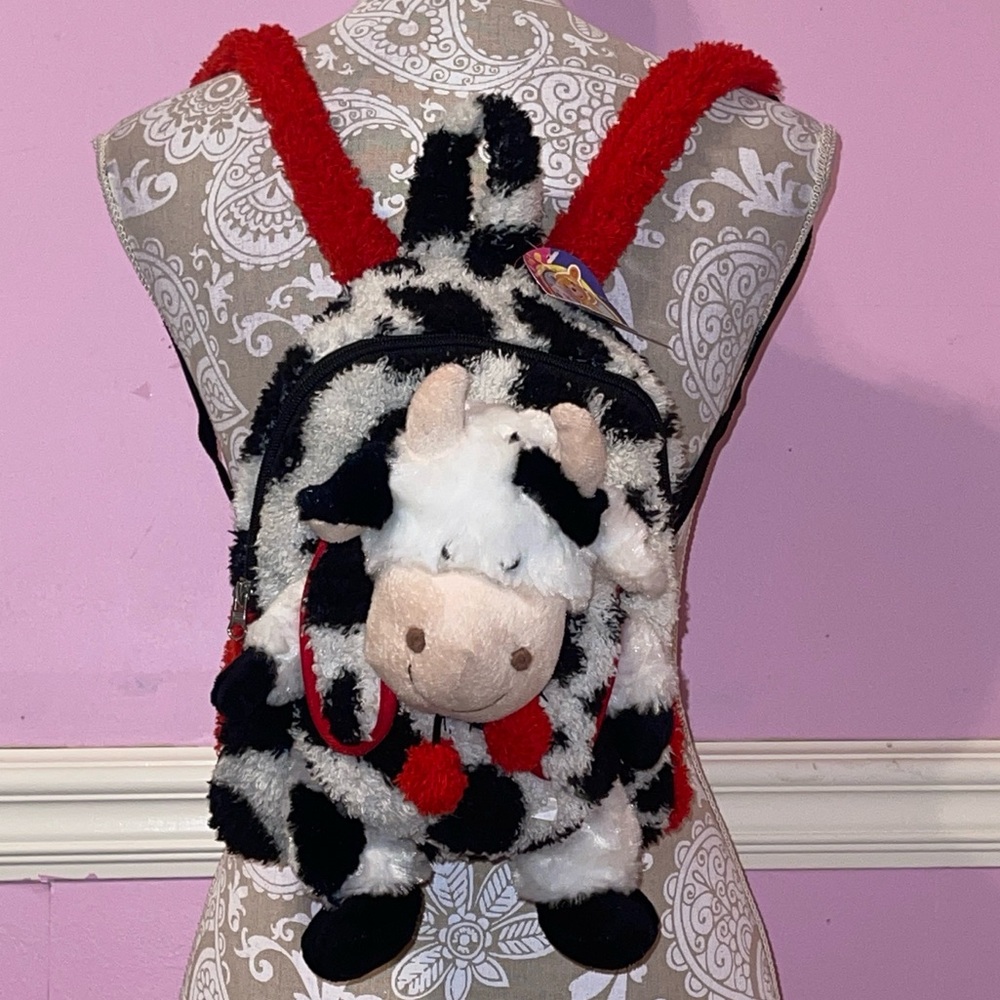 Vintage Y2K NWT pecoware fluffy cow plush backpack stuffed animal toy kidcore